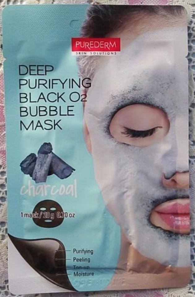 Purederm Deep Purifying Black O2 Bubble Mask Charcoal Тканевая маска  для лица с древесным углём (бывает ещё вариант с вулканическим пеплом)
