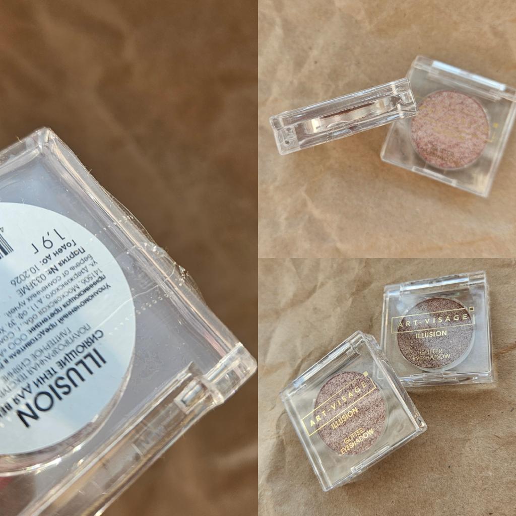 Art -visage illusion glitter eyeshadow Сияющие тени - блёстки в 34 и 35 оттенках.